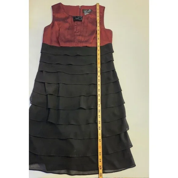 Camille La Vie Red Black Tiered Chiffon Dress Women’s 6P Sleeveless Cocktail - Picture 11 of 11